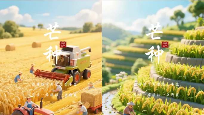 芒种 芒种节气 小麦水稻插秧  芒种竖版
