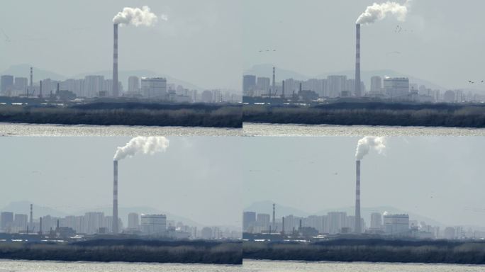 城市烟囱排放与水面