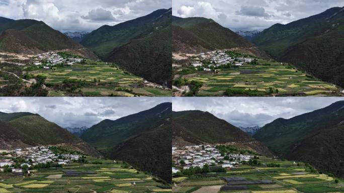西藏四川藏区山谷梯田村落雪山高原风光