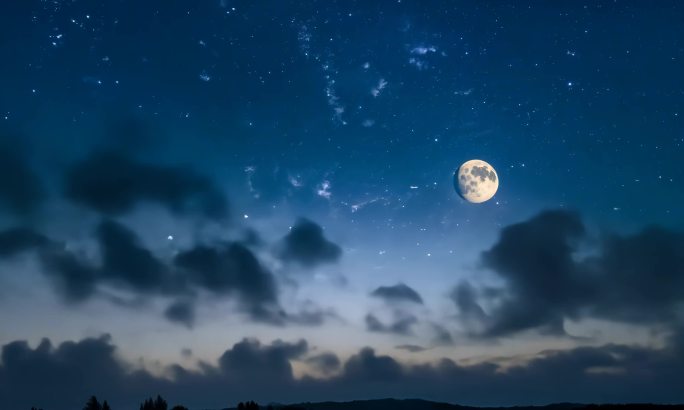 星空夜空中的明月 皓月当空