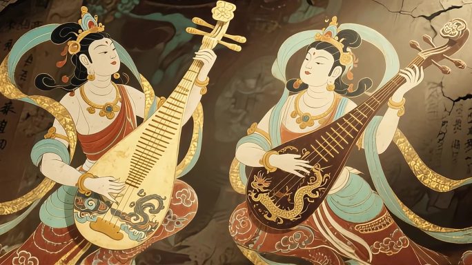 敦煌飞天与神鹿传说东方神话意境敦煌飞天