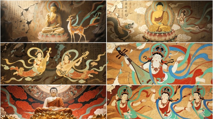敦煌飞天与神鹿传说东方神话意境敦煌飞天