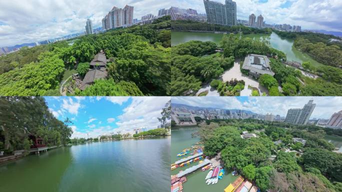 福州西湖 穿越机 4K 福州内河 游船