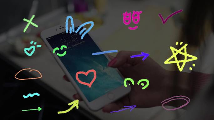 女性使用手机场景 综艺符号标签（带字体）