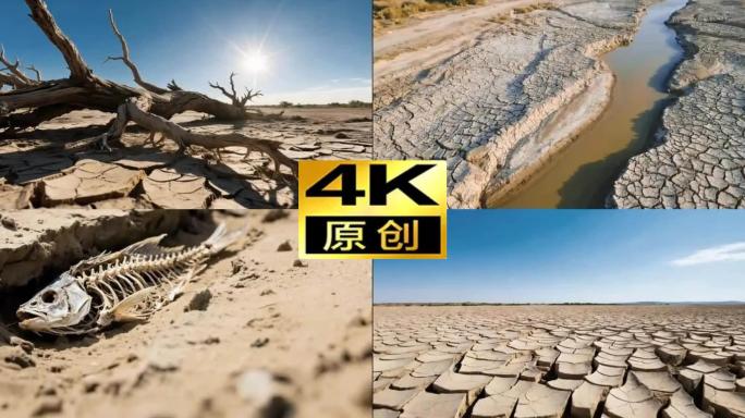 干旱龟裂的土地高温炎热暴晒干裂大地旱灾