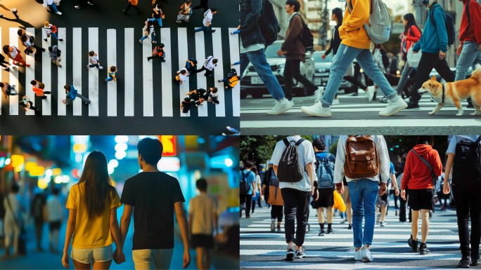 人群人流延时脚步特写城市街道繁忙街头行人