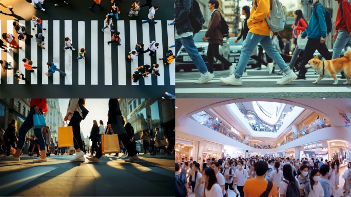 人群人流延时脚步特写城市街道学生行人匆匆