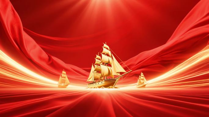 震撼红色背景红色绸缎光线穿梭