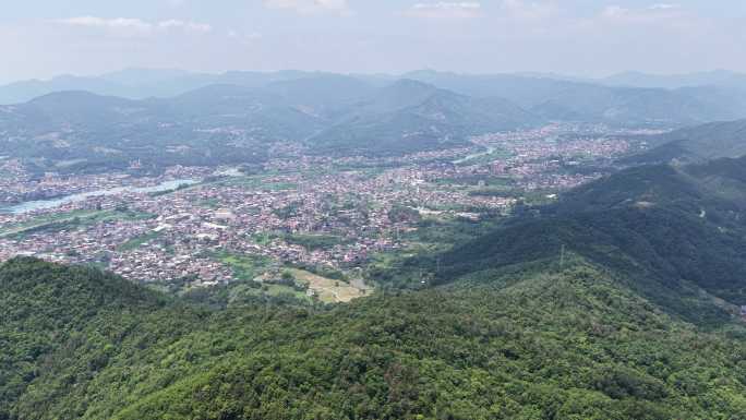 山顶航拍山峰山村农村乡村自然风光城镇远景