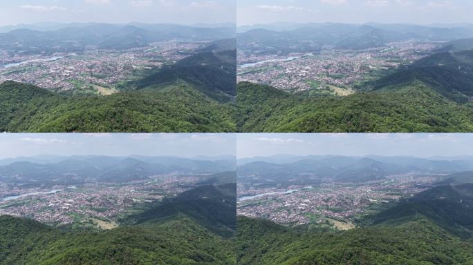 山顶航拍山峰山村农村乡村自然风光城镇远景