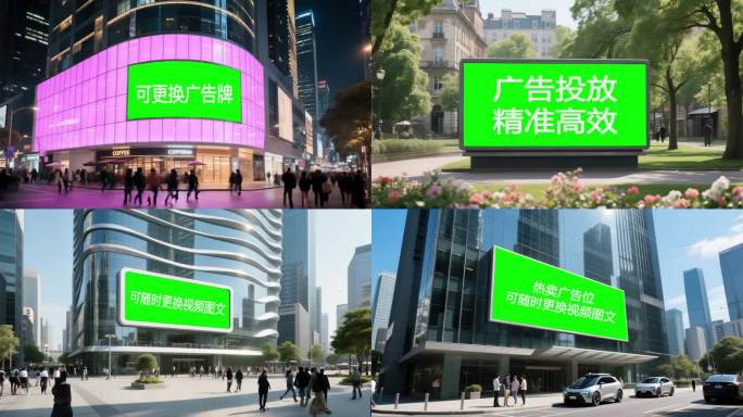 城市户外玻璃幕墙可更换广告牌展示AE