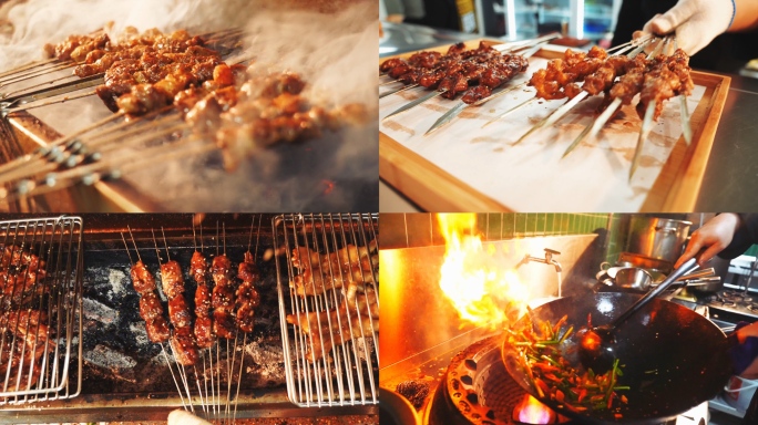 烤串 美食 烧烤 夜宵 大排档 明火烟火