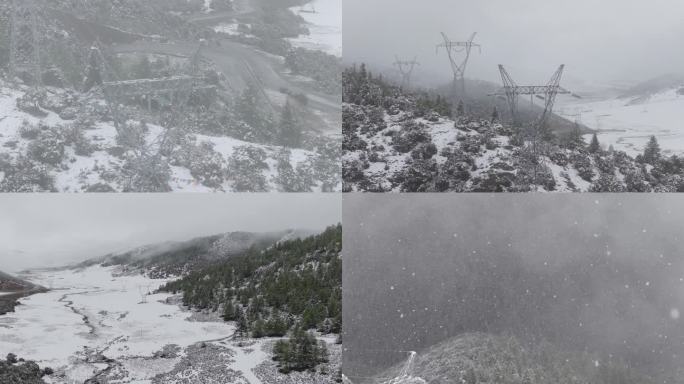 直流高压国道雪中西电东送雪山雾凇电力塔