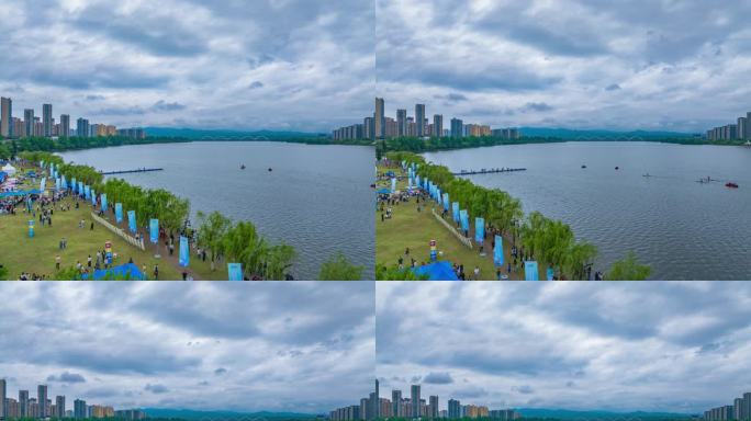 城市湖畔桨板竞渡