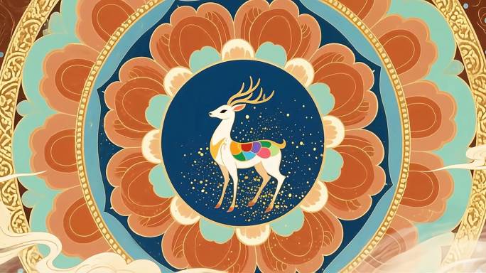 国风祥云花纹背景敦煌宝相花