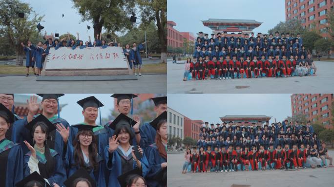 青春大学生毕业扔学士帽