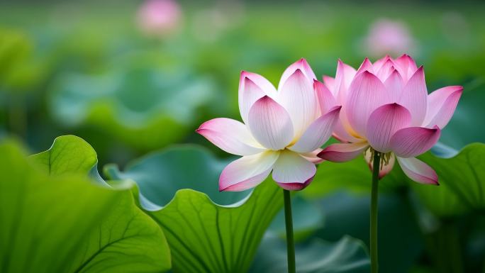 唯美荷花池塘日出