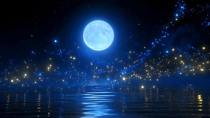 6K梦幻月夜星空湖面循环
