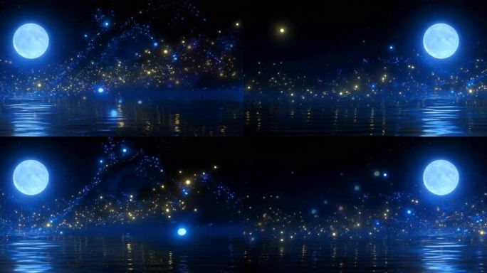 6K梦幻月夜星空湖面循环