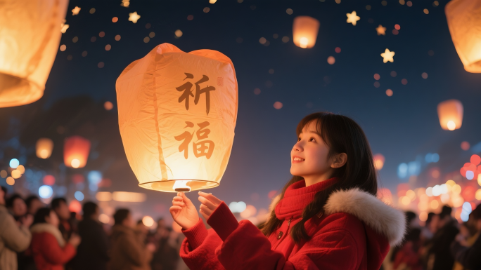孔明灯祈福中秋节元宵节放飞舞台背景视频