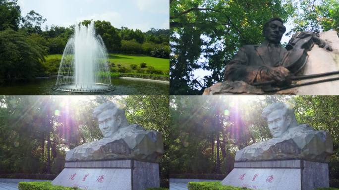 广州麓湖公园沈星海雕塑鸿鹄楼牌喷泉景观