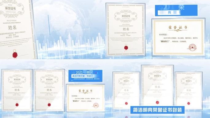 （无插件）简洁明亮荣誉证书文件包装