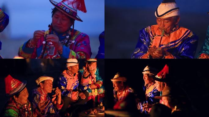 裕固族老人们欢乐的篝火晚会