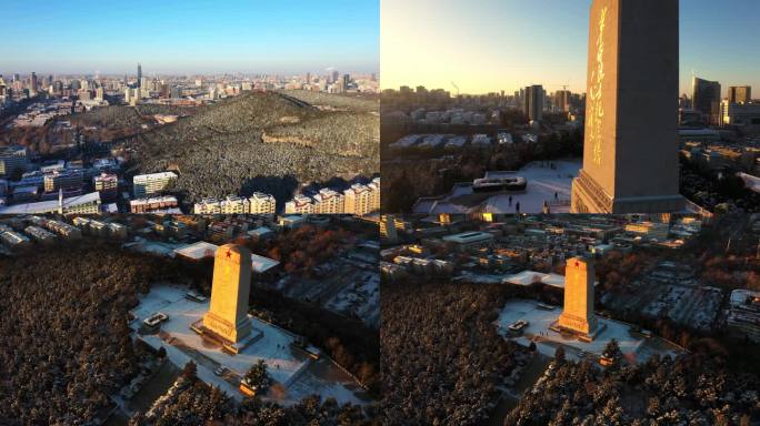 济南英雄山雪景航拍