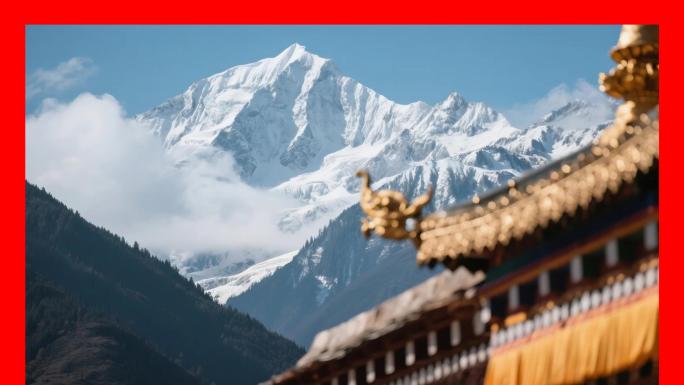 川西雪山日照金山日出云海风景风光大自然山