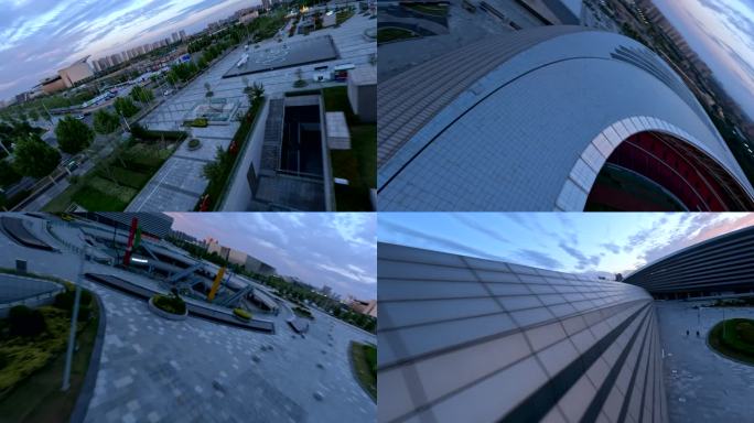郑州奥体中心晚霞城市建筑群航拍景观空镜