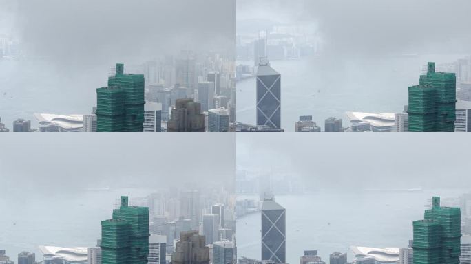 香港太平山顶俯瞰维多利亚港风起云涌