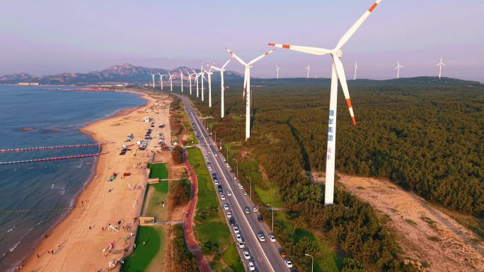 4K 海边大风车 海滨新能源风力发电