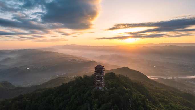 重庆北碚缙云山日出移动延时航拍4K