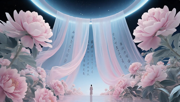 中国传统文化纱幔古风人物牡丹花汉服女子