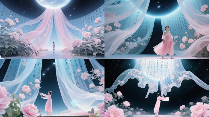 中国传统文化纱幔古风人物牡丹花汉服女子