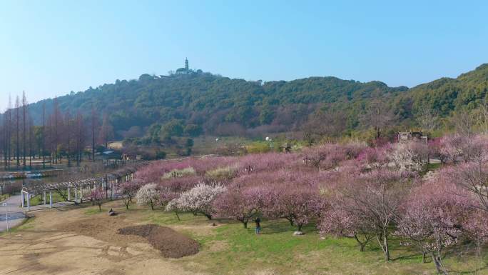 苏州石湖与上方山春天风景航拍