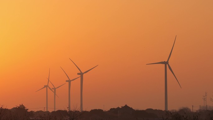 日出时分苏州相城新能源风力发电风景航拍