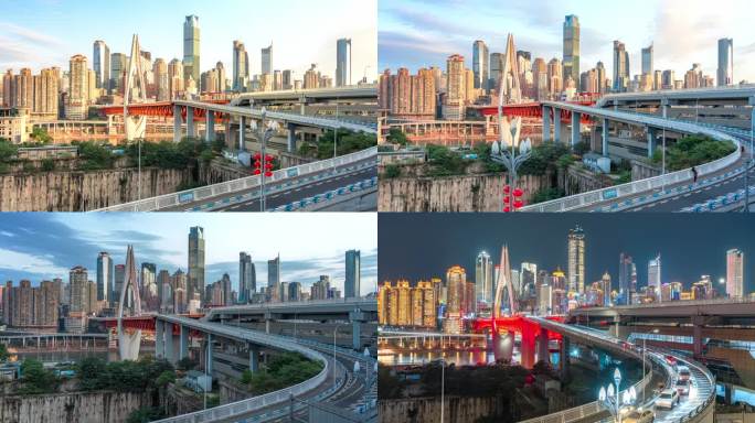 重庆城市夜景延时摄影桥梁建筑风光