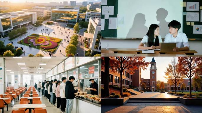 大学校园生活 大学生 图书馆 食堂 课堂