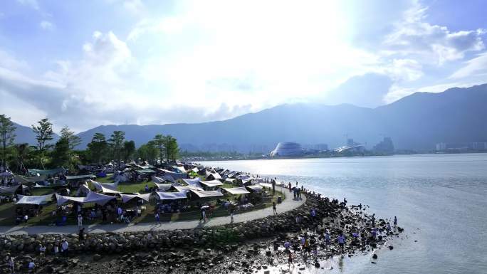 航拍坝光露营地 海边露营 户外露营