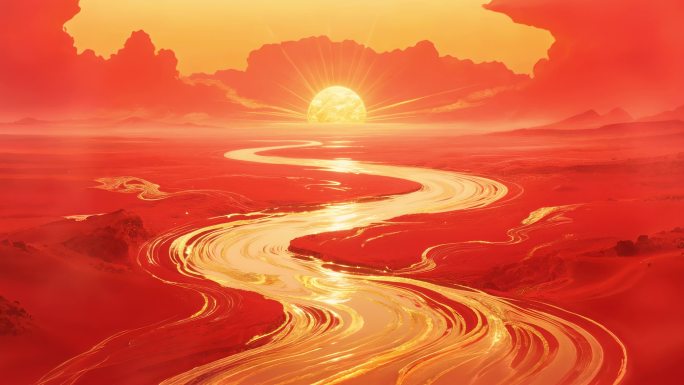 【合集4K】红色背景 金色河流 绸缎