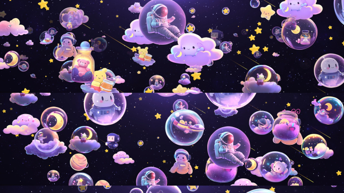 三款8k唯美梦幻卡通星空宇宙儿童节背景