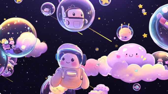 三款8k唯美梦幻卡通星空宇宙儿童节背景