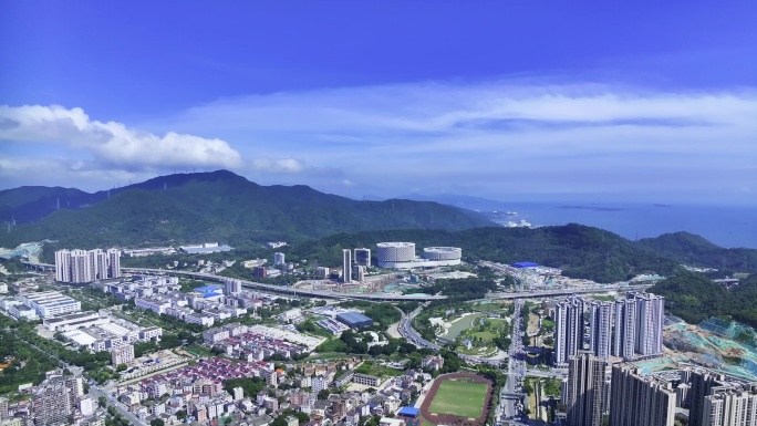 航拍深圳龙岗葵涌 葵涌高架高速 葵涌全景
