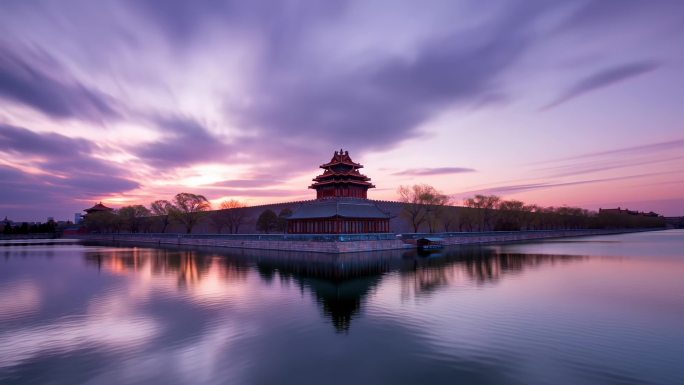 故宫角楼晚霞光影流动