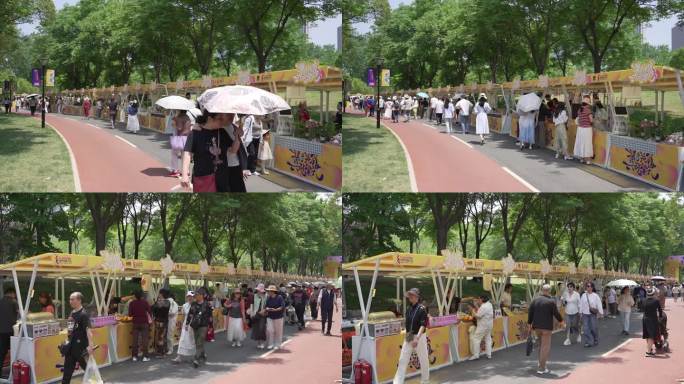 户外集市人头攒动热闹景象延时