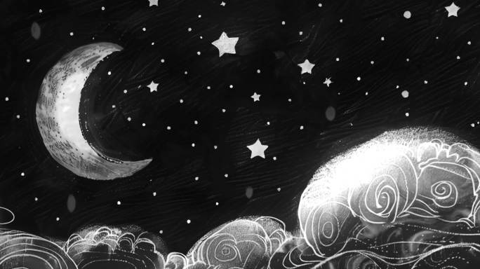 黑白抽象手绘星空