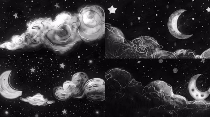 黑白抽象手绘星空