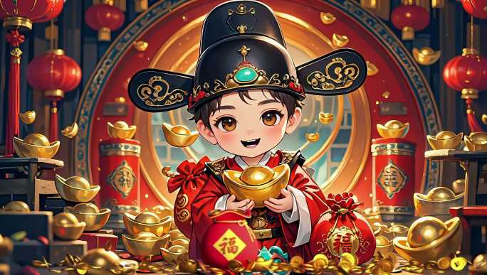小财神新年财神送福迎财神卡通财神拜年春节