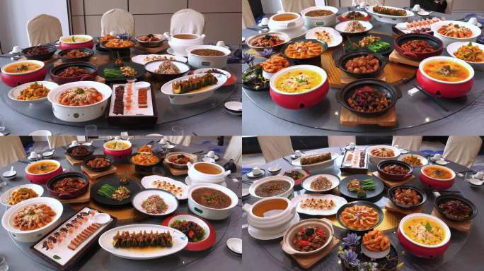 一桌子美食一桌菜品圆桌美食盛宴